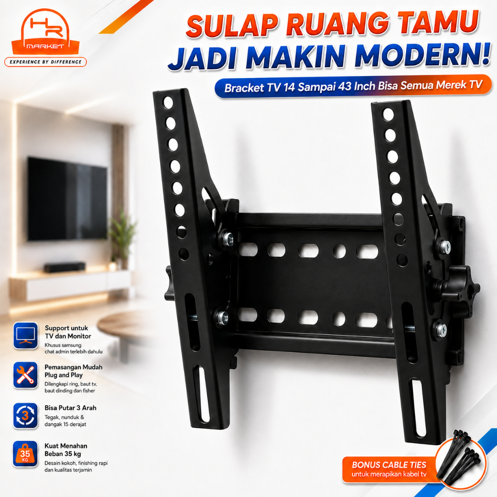 Bracket TV LED LCD 32 40 43 24 21 29 17 14 Inch Dijamin Cocok 14 - 43 In 2 Arah Universal Breket TV 