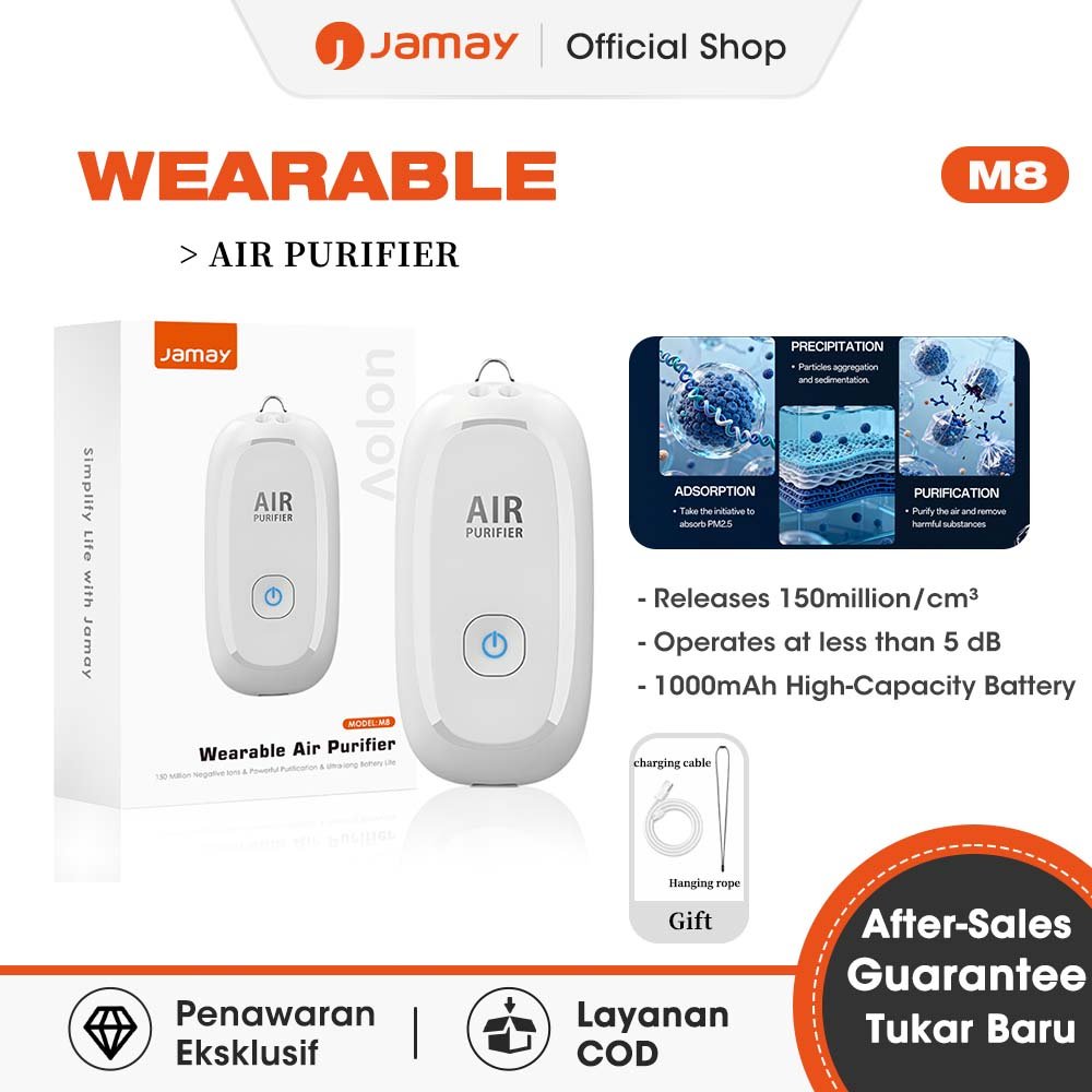 Jamay M8 Air Purifier Personal Ionizer Portable Purifier Kalung Necklace Ion Negatif Personal Mini A