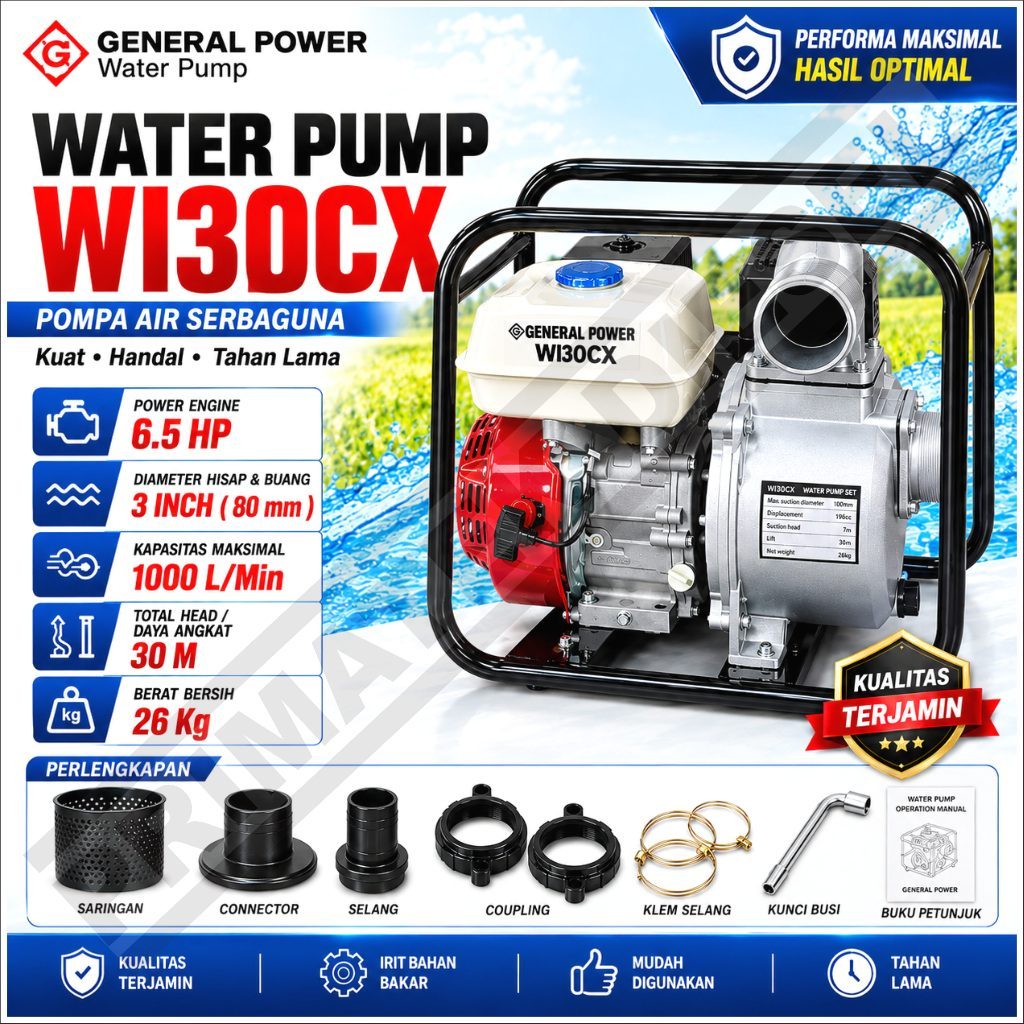 Water Pump TABUNG BESAR 2" 3" 4Hp 6.5Hp GENERAL WI20CX WI30CX / Mesin Waterpump Alkon Pompa Air Irig
