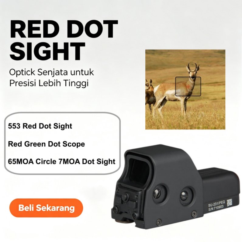 553 Red Green Dot Sight 65MOA Lingkaran & 7MOA Titik Dual Reticle, Compact Tactical Optic dengan QD 