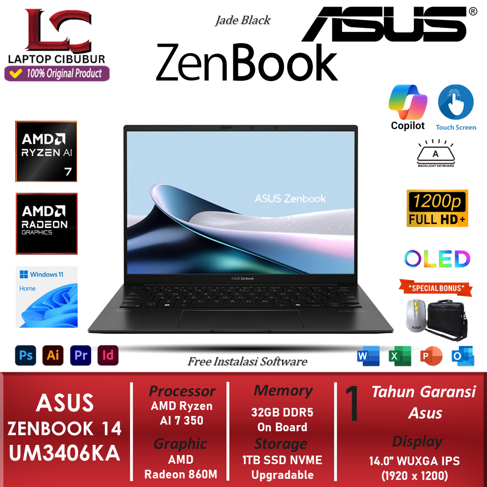 Laptop Asus Zenbook OLED 14 UM3406KA AMD Ryzen AI 7 350 32GB DDR5 2TB SSD WUXGA Touchscreen W11