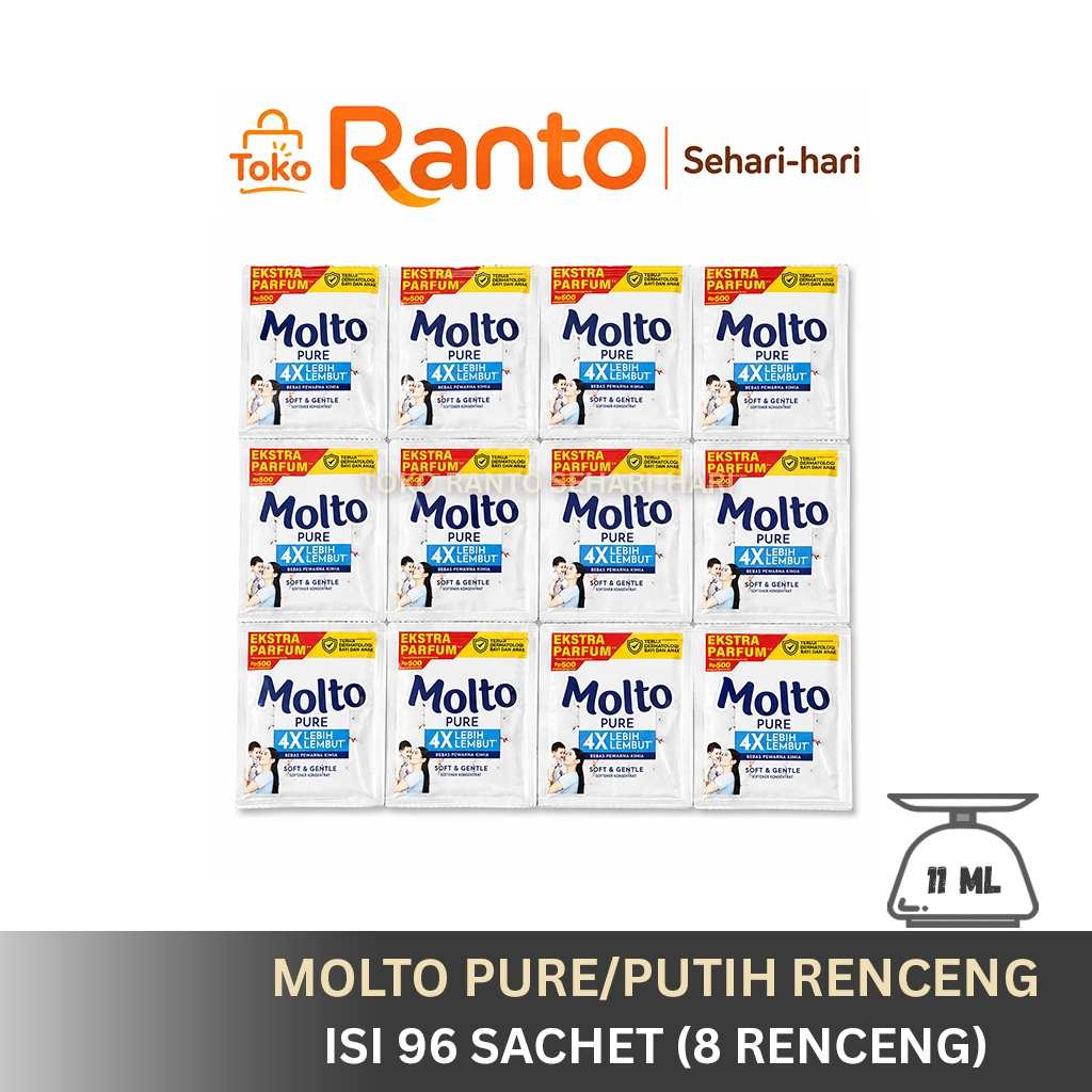 Molto Putih/Pure Pelembut dan Pewangi Pakaian (isi 96 sachet @11ml)