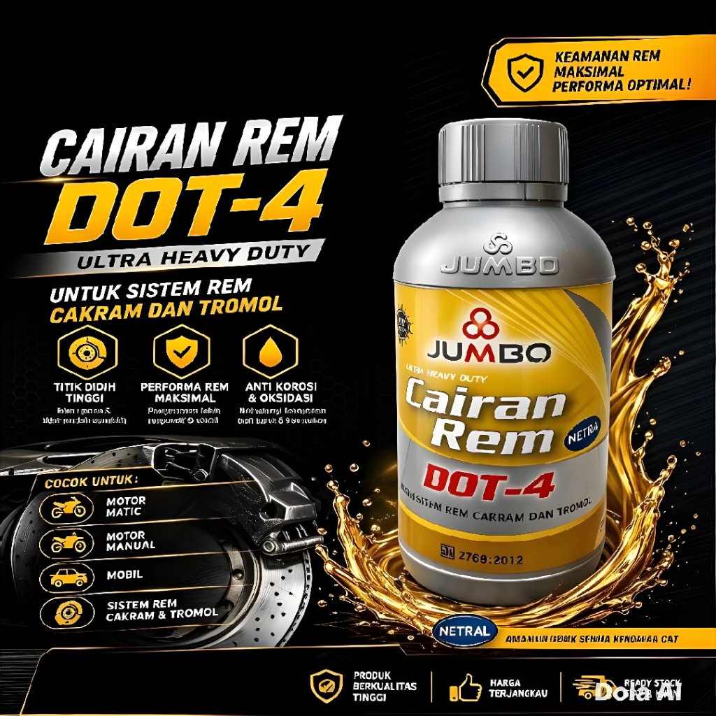 JUMBO MINYAK REM DOT4 CLEAR 300ML/MINYAK REM/OLI REM/BRAKE FLUID DOT4/DOT-4 AMBER/NETRAL 300 ML