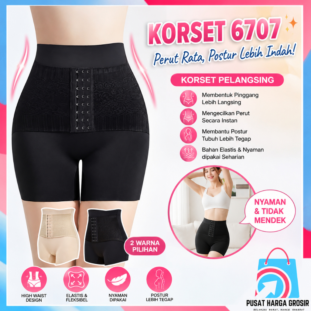 PHG -  Celana Dalam Korset 6707 Pengecil Perut Slimming Pants High Waist Pembentuk Tubuh Celana Dala