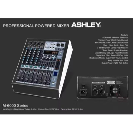 ASHLEY Power Mixer M-6000 Professional Power Mixer 6 Channel