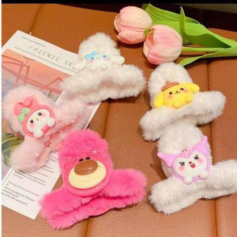 MCB TOYS , Jepit Rambut Karakter Sanrio Bulu Halus Anak dan Dewasa , Jedai Wanita Motif Sanrio, Jepi