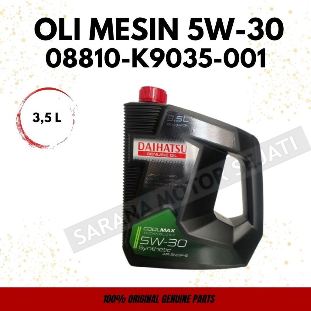 OLI MESIN DAIHATSU 5W-30 API SN/GF-5 SYNTHETIC 3,5 L; PN : 08810-K9035-001