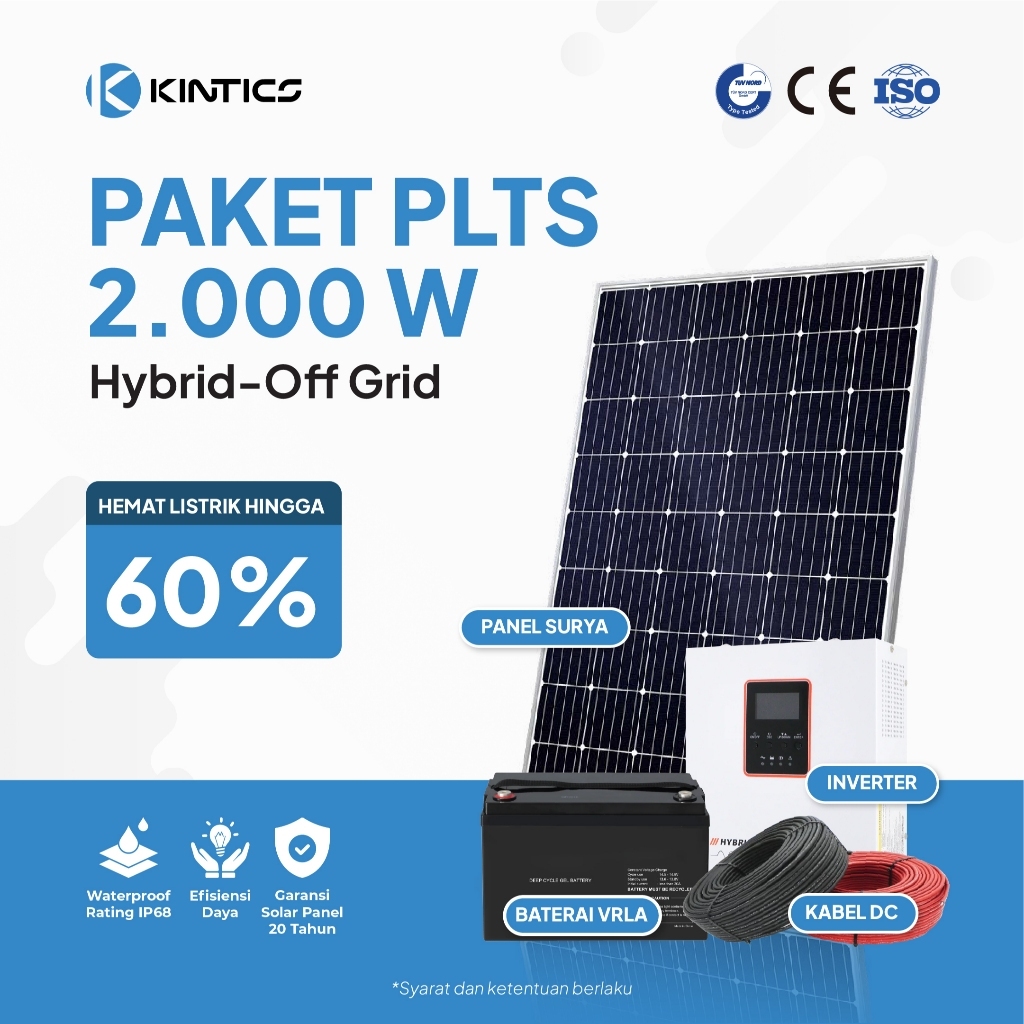 Paket PLTS 2000W Hybrid Off Grid / Panel Surya Solar Panel 2000 Watt / IP68 Waterproof / Tahan Air D