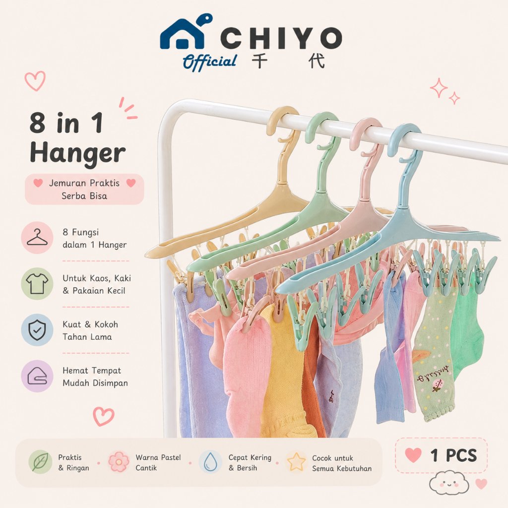 Hanger Clips 8in1 Gantungan Jepit Jemur Kaos Kaki CD Bra Hanger Jepitan Gantungan Baju