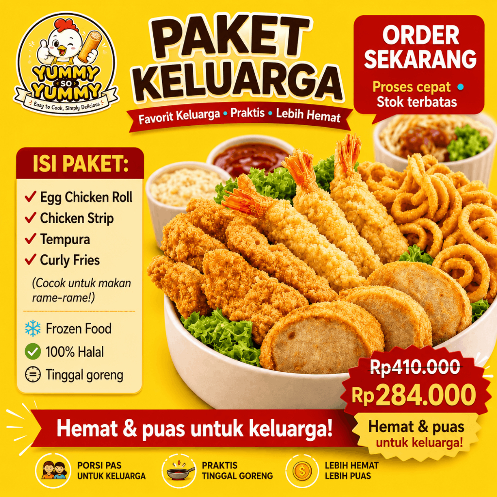 Paket Keluarga | Egg Chicken Roll Tempura Chicken Strip Curly Fries | Yummy so Yummy Frozen