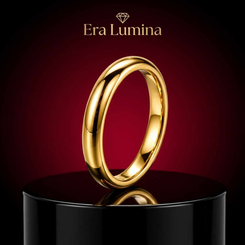 Cincin Kapel Cewek Cowok Titanium Gold Dan Silver Polos Elegan Anti Karat Asli Tahan Lama