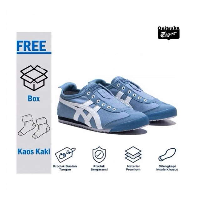 Sepatu Sneakers Pria Wanita Onitsuka Tiger Mexico 66 Slip On Kanvas Blue White