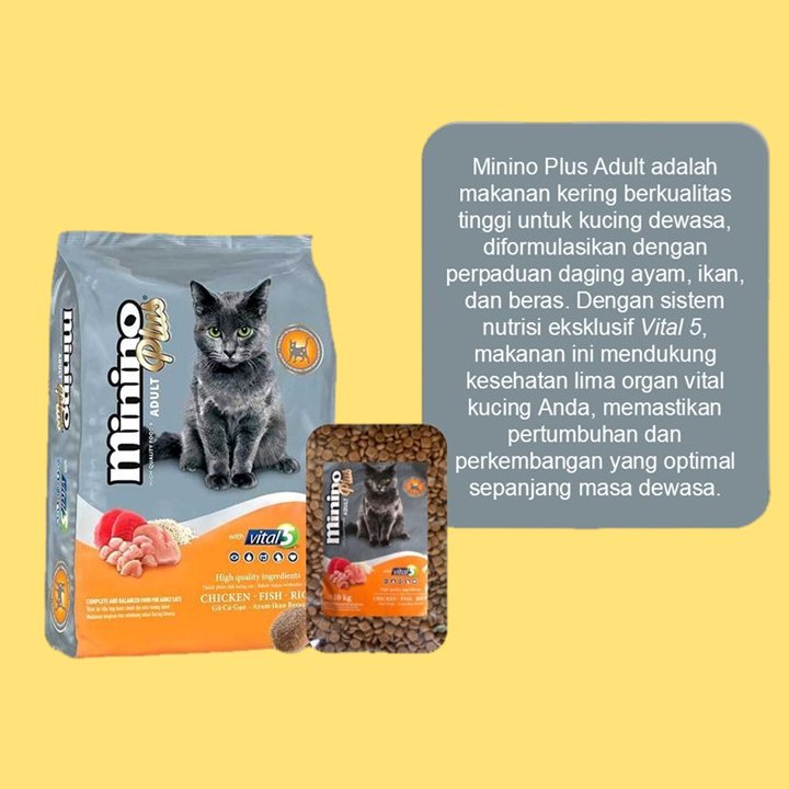 MININO PLUS ADULT | MAKANAN KUCING MININO PLUS UKURAN 1KG