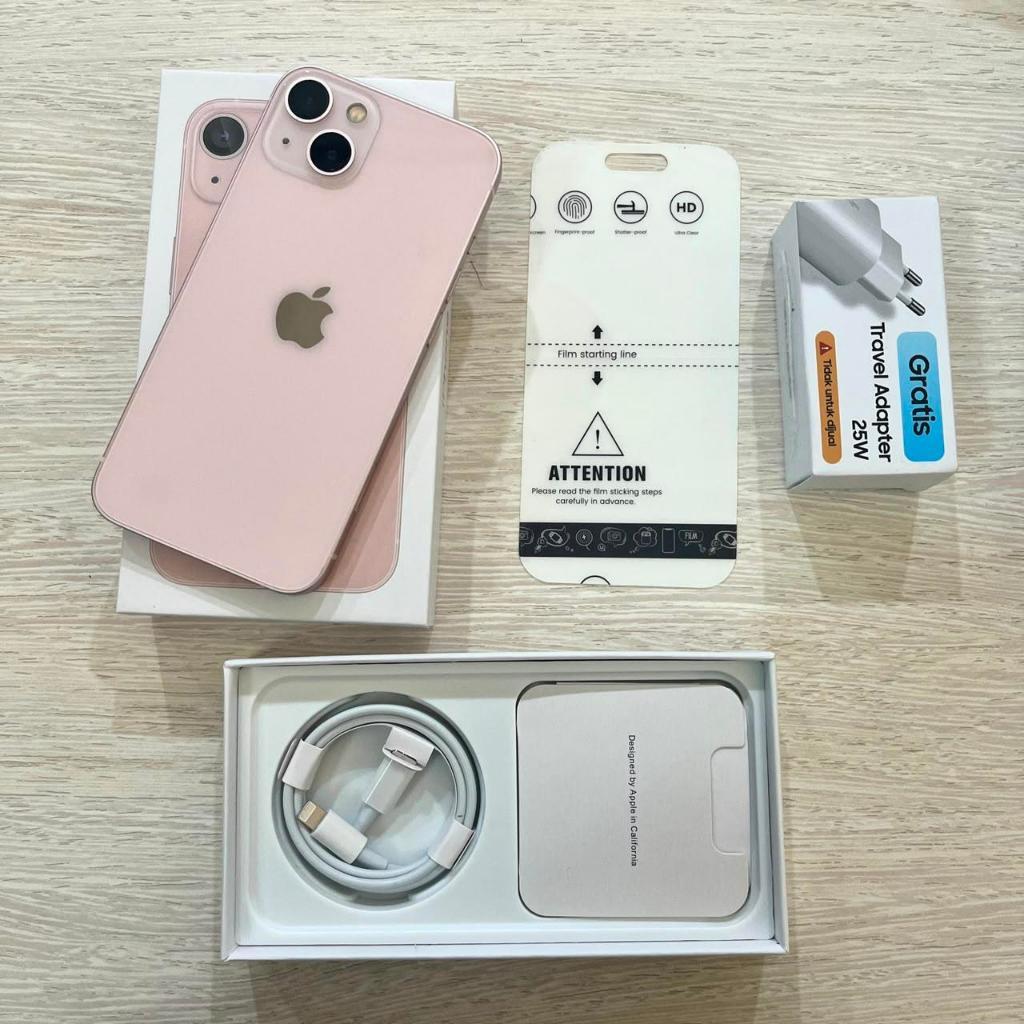 (SECOND) BEKAS iPhone 13 128GB Pink Like New Free Adapter dan Hydrogel