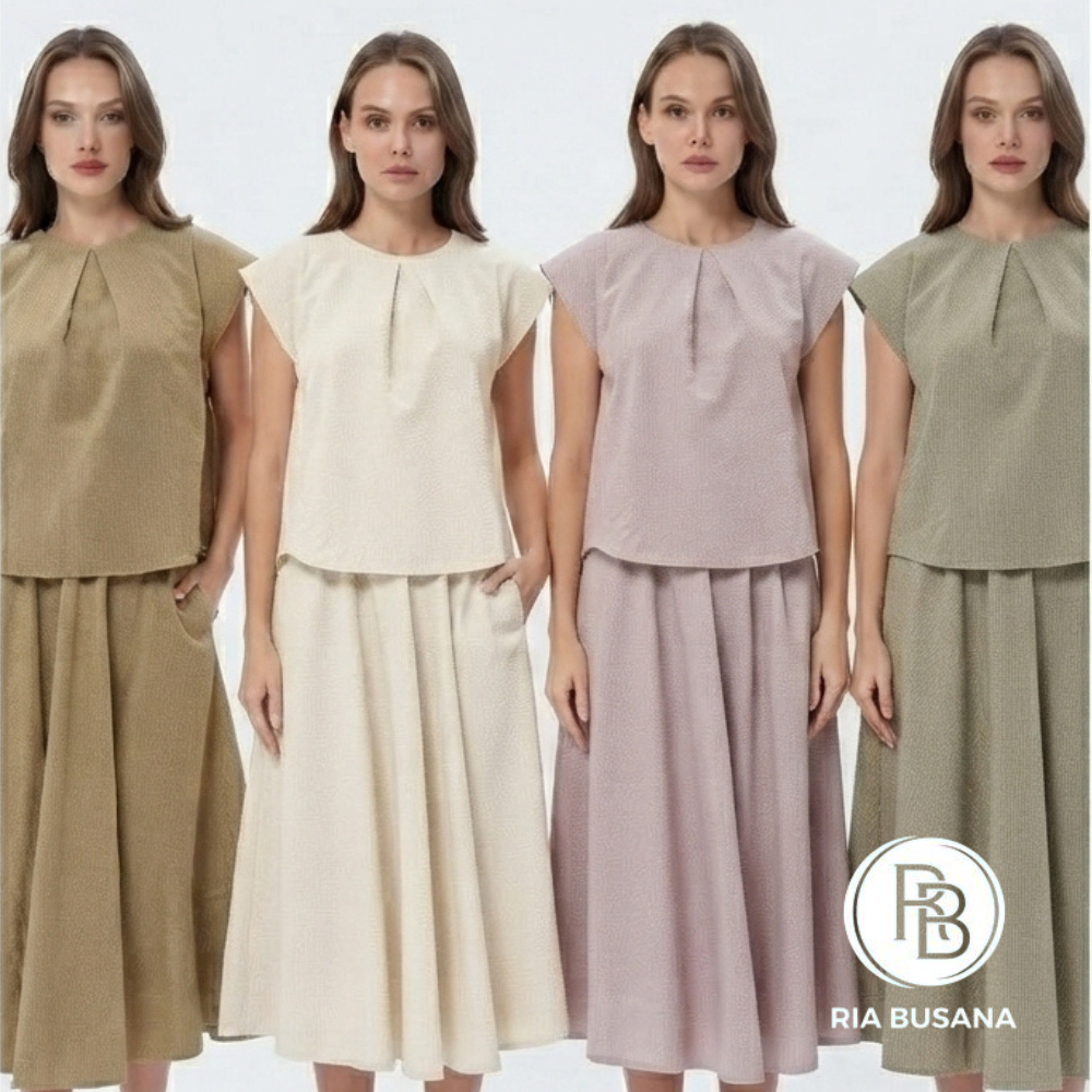 Ria Busana - Zayna - Setelan Celana Wanita Kulot Salur Katun One Set Art. Viola Oneset