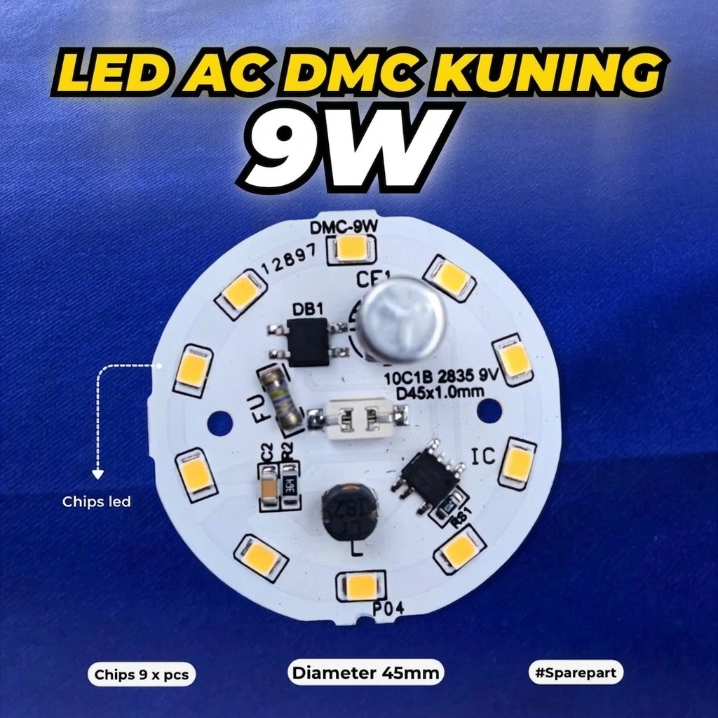 PCB Led AC 9w kuning D45 mm DMC Chip LED 9V PCB Heatsink