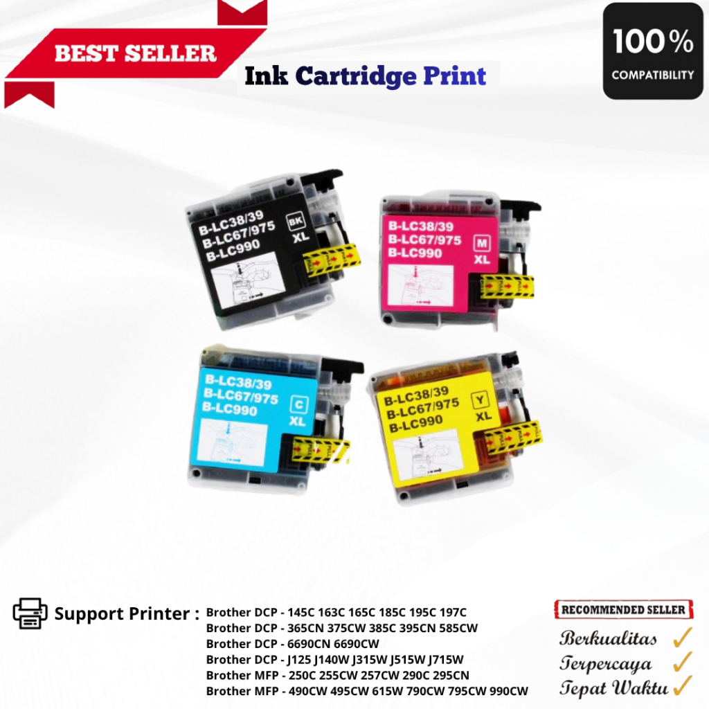 Compatible Tinta Cartridge Brother LC38/LC39 BK C Y M untuk Printer DCP J125 MFC J265