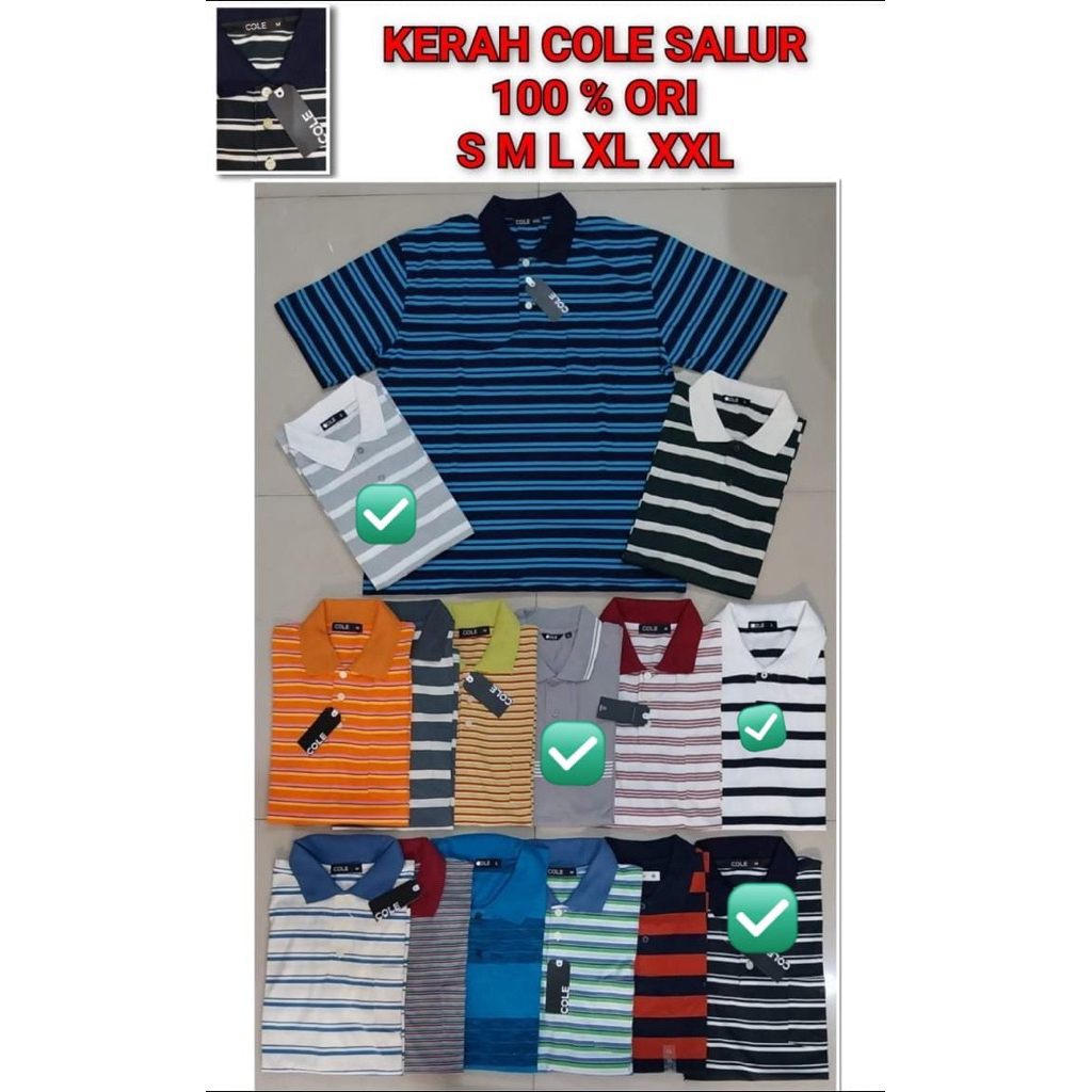 Kerah Cole Salur Polo Shirt Pria Motif Stripe Lengan Pendek Ukuran S M L XL XXL