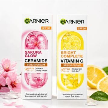 GARNIER SERUM UV CREAM BRIGHT COMPLETE & SAKURA GLOW 20ML / MELEMBABKAN DAN MENCERAHKAN WAJAH