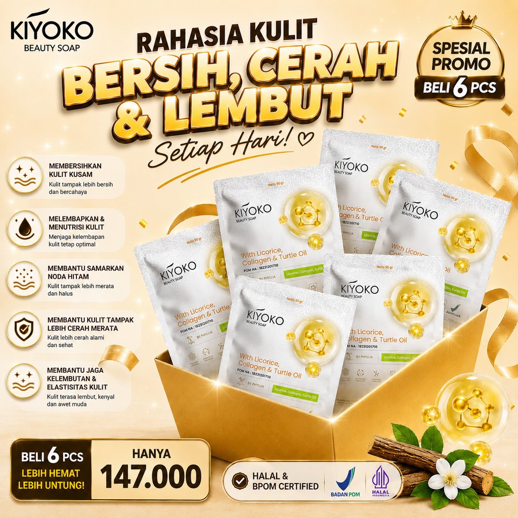 [PROMO 6 PCS] Kiyoko - Kiyoko Beauty Soap Sabun Pencerah, Sabun Flek Hitam, Memutihkan Wajah BPOM