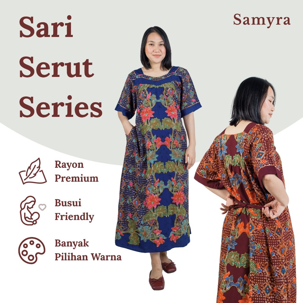 Samyra - Sari Daster Longdress Maxi Leher Kotak Serut Belakang Batik Wanita Premium Kantong