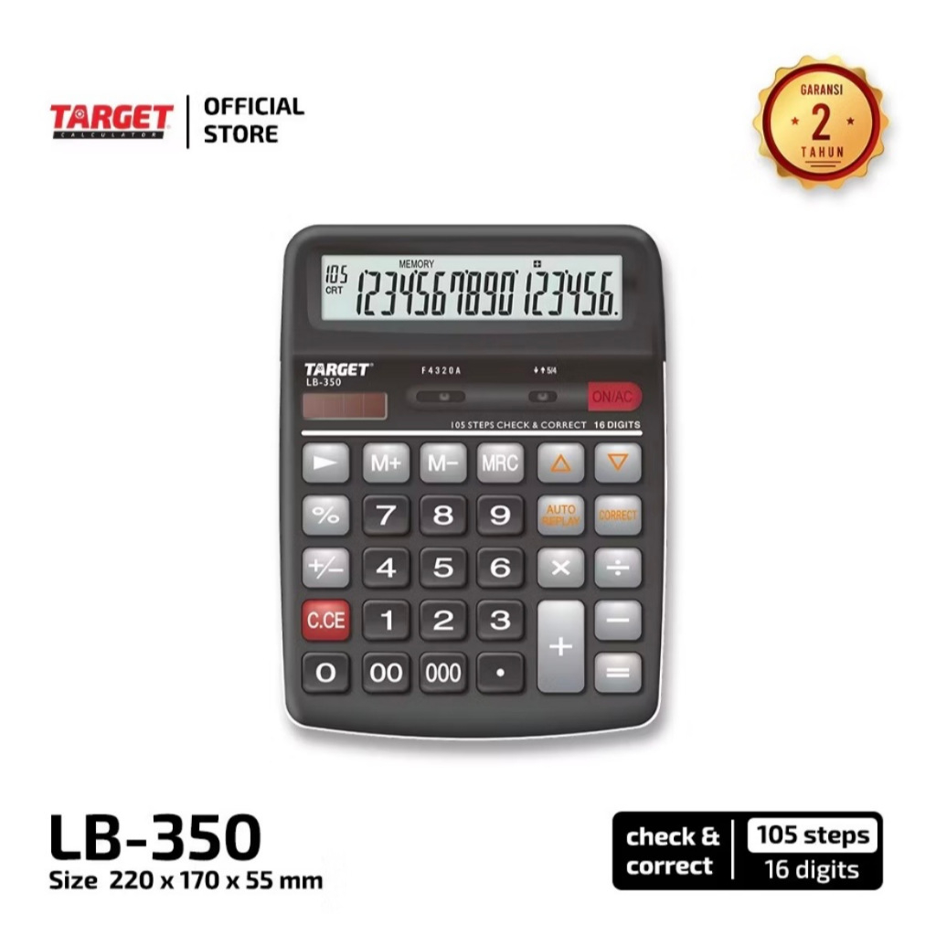 Kalkulator Target LB-350 16 Digit Check & Correct 105 Steps Ukuran 220 x 170 x 55 mm