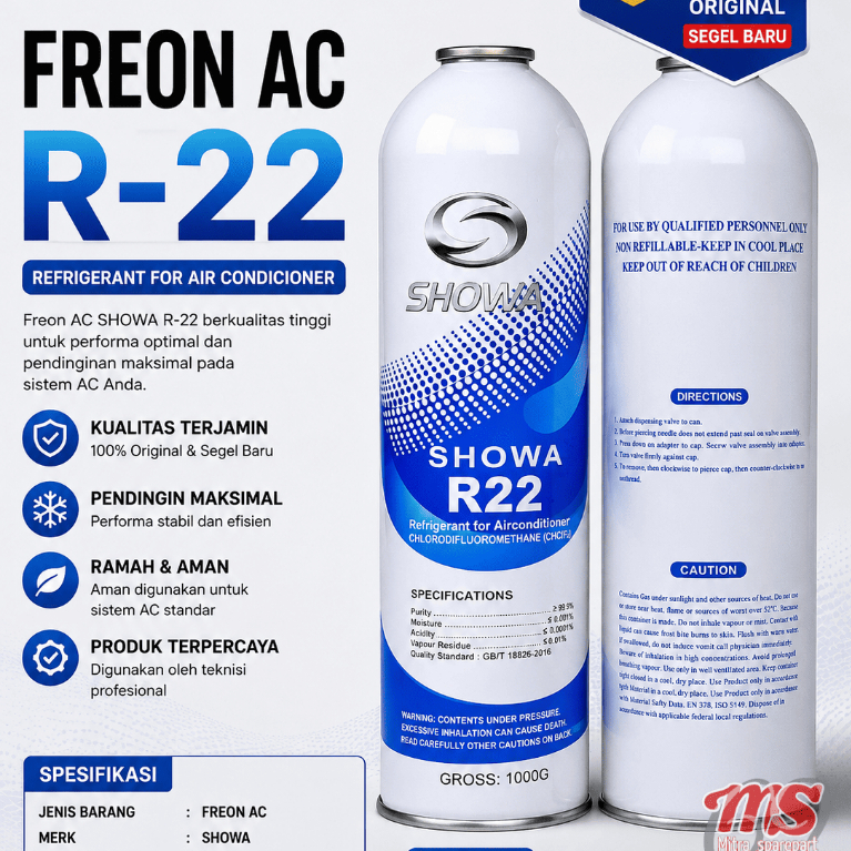 FREON AC R22 R-22 R 22 1KG 1000GRAM SHOWA ORIGINAL SEGEL BARU //A123C. R1241EMO41T A144C - REM58578O