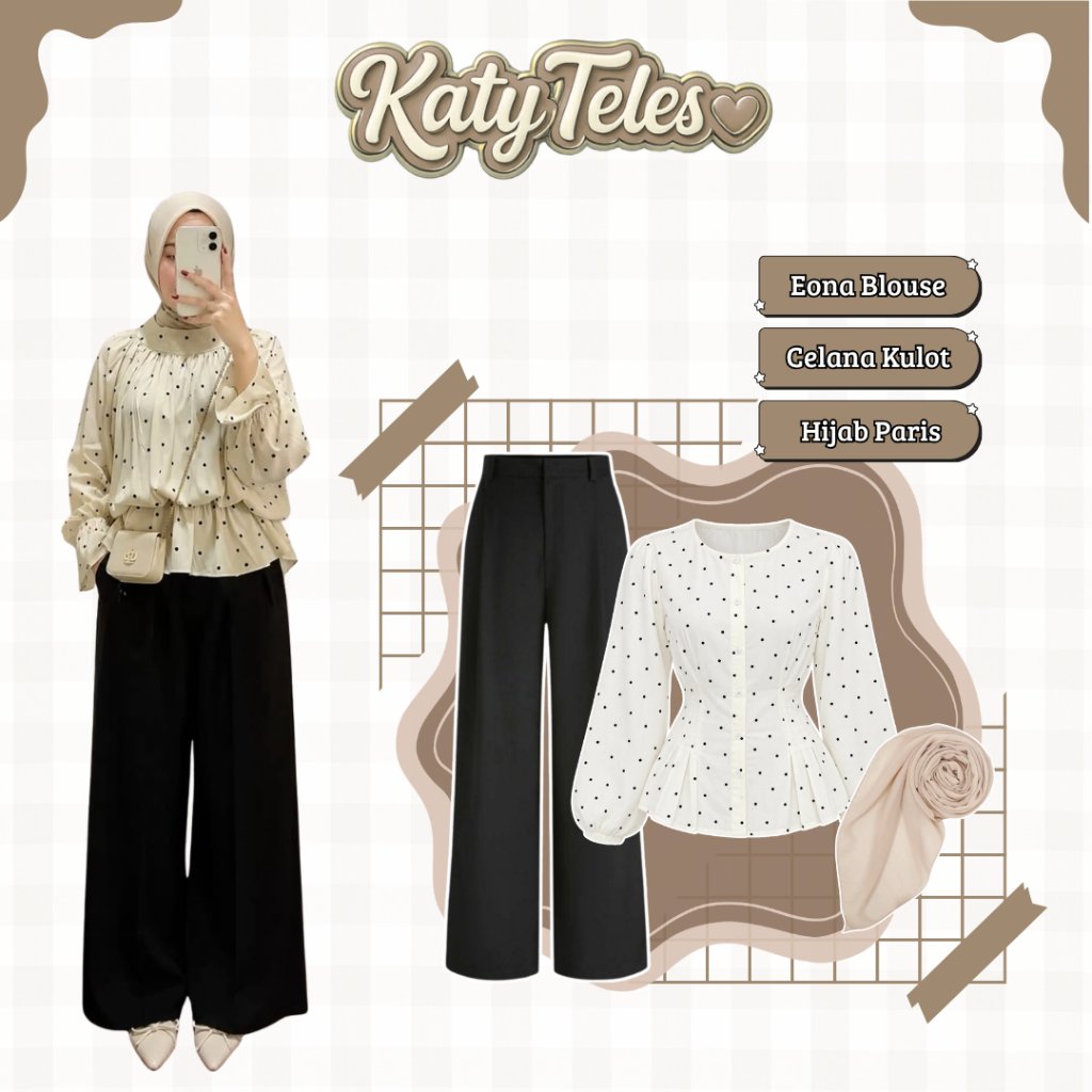 Oneset Korean Style Outfit [ Eona Blouse, Celana Kulot, Hijab Paris ] Outfit Hangout Kekinian STR113