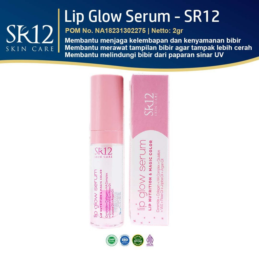 Lip Glow Serum Bibir SR12 Skincare Kosmetik - Lipstik & Pelembab Bibir Alami - Serum & Pemerah Bibir