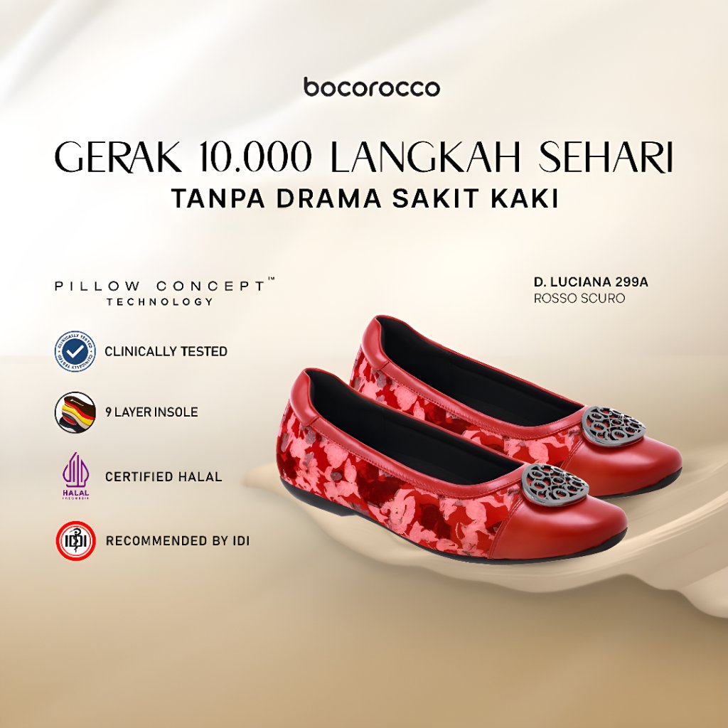 Bocorocco D. Luciana 299A Roso Scuro Red - Sepatu Flat Wanita Kulit Asli