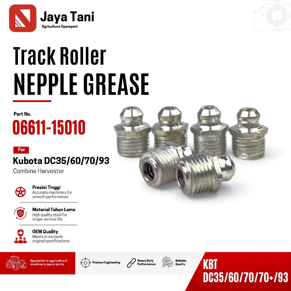 NIPPLE GREASE 06611-15010 NEPEL GEMUK TRACK ROLLER KUBOTA DC35 DC60 DC70