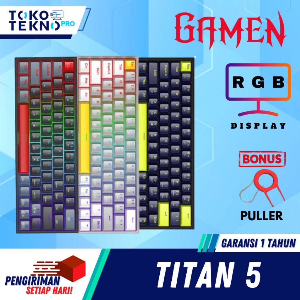 Gamen Titan V / 5 Wired Gaming Keyboard 60% Mechanical Garansi Resmi