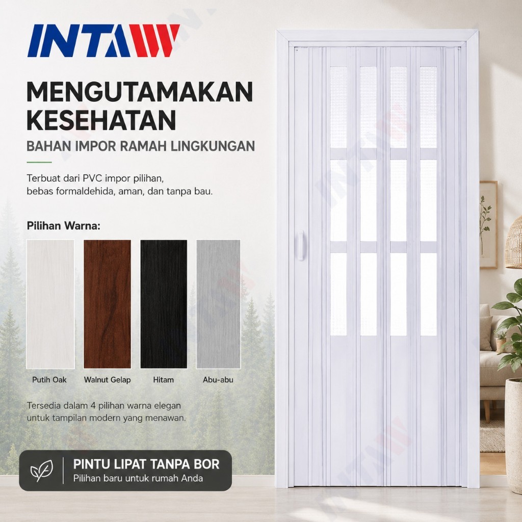 AIKESEN Pintu Folding PVC Motif Kaca - Sliding Penyekat Ruangan Kamar Mandi Dapur & Tangga