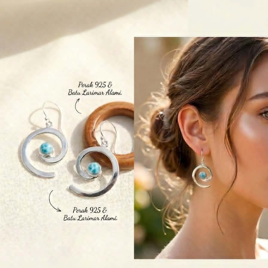 Anting Perak Motif Nine Larimar Garnet Stone Silver 925 Handmade Aksesoris Fashion Handmade Bali