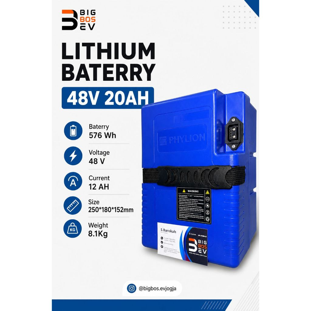 PHYLION LITHIUM BATTERY 48V 20AH AKI SEPEDA LISTRIK