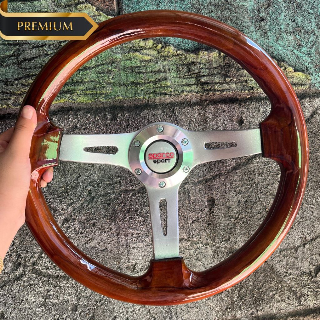 Stir racing variasi spoer kayu - stir kemudi wood momo variasi mobil universal