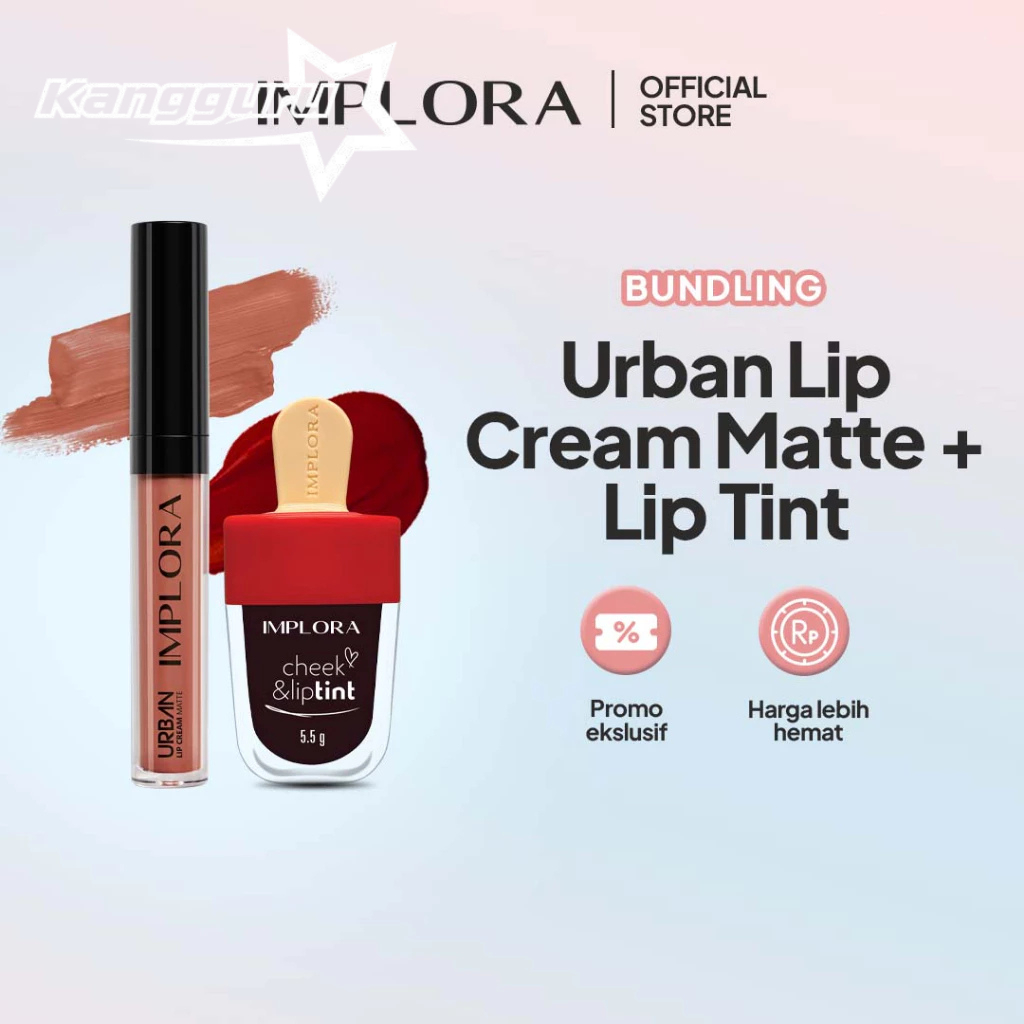 KANGGURU Paket Bundling Ombre Lip Cream Implora Matte + Implora Cheek Liptint