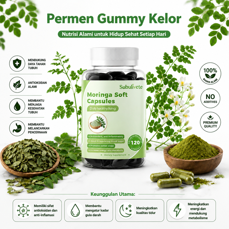 Subulivete Moringa Soft Capsules Kapsul Daun Kelor Moringa Oleifera Herbal isi Meningkatkan Imun Tub