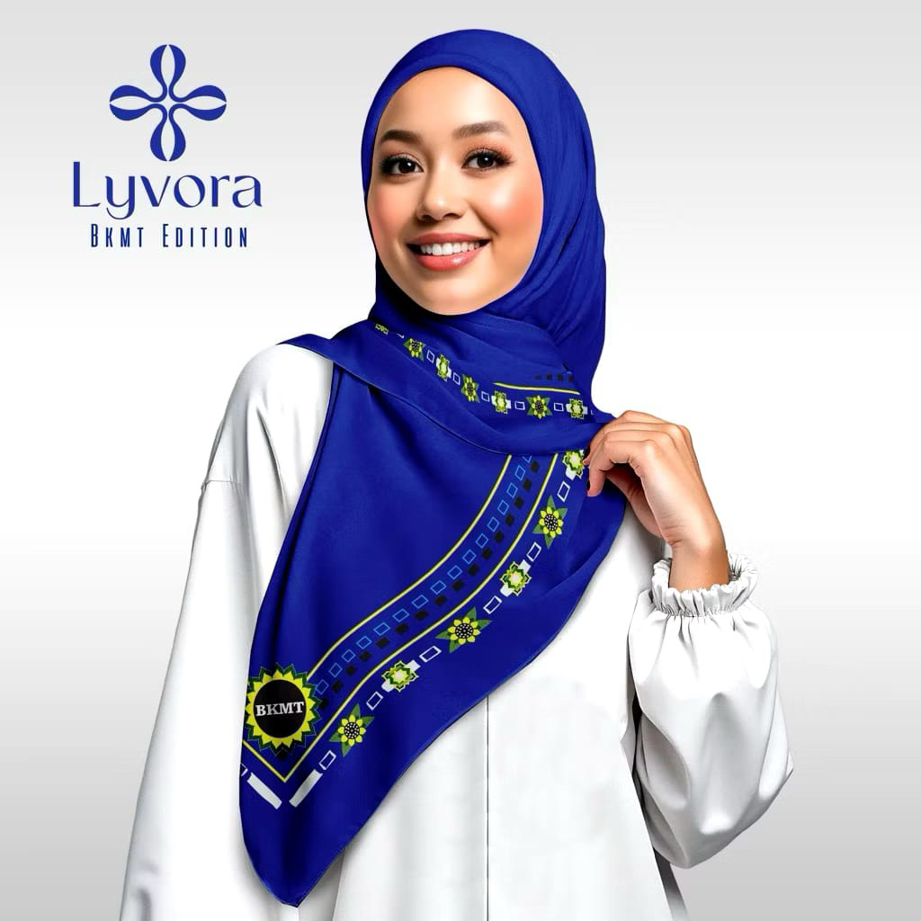 Jilbab BKMT 004 Biru Lyvora - Kerudung Segi Empat