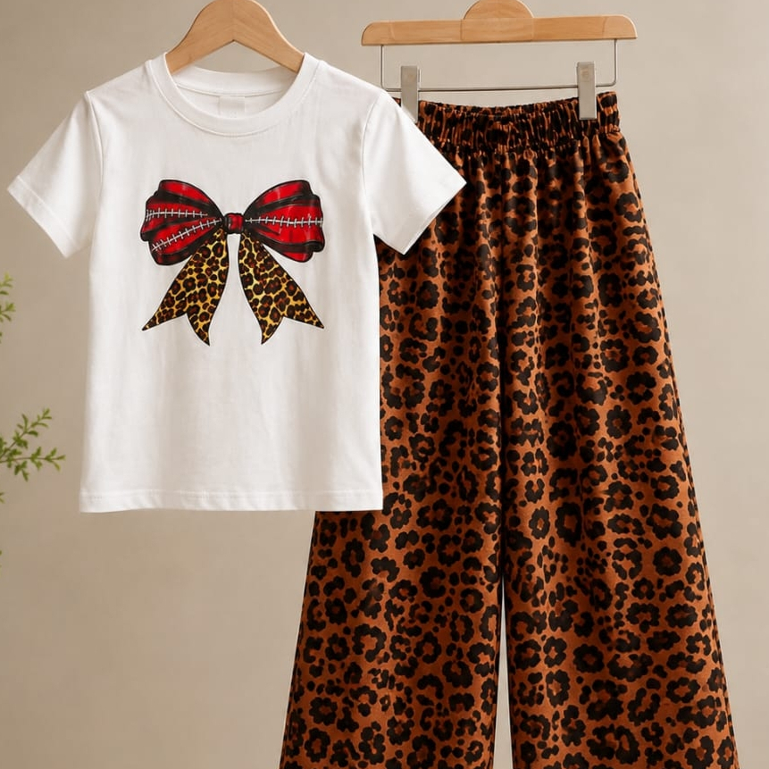 One Set Setelan Anak Perempuan Motif Pita Calana Kulot Macan Usia 1-12 Tahun