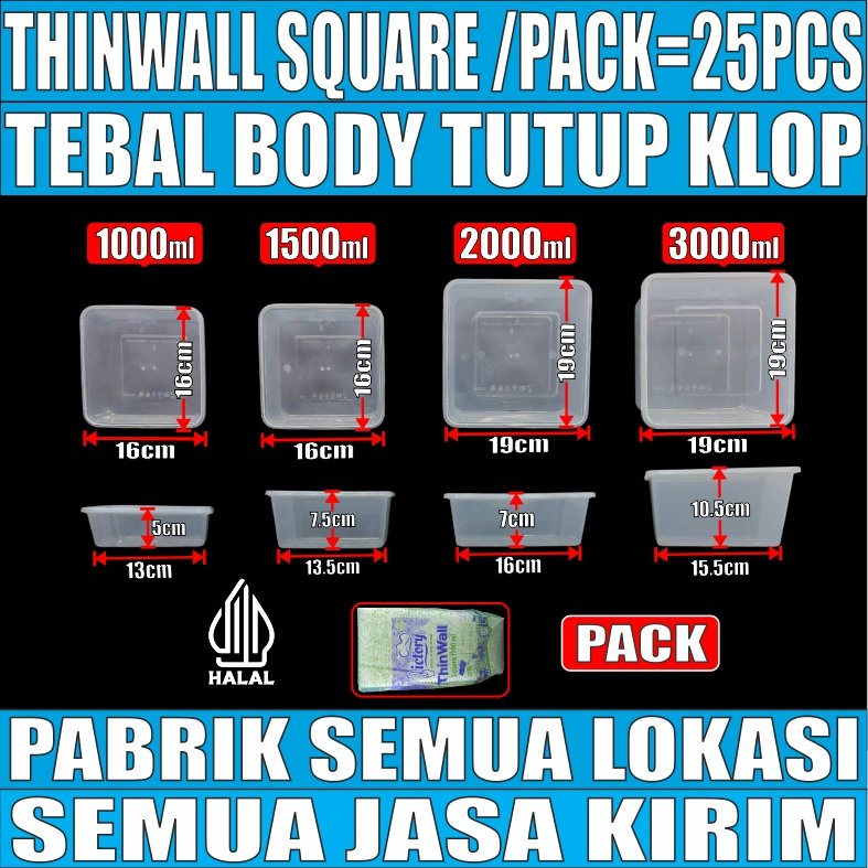 Thinwall SQ Tebal 67gr 1000ml 1500ml 2000ml 3000ml Victory Klir /Pack Kotak Makanan Persegi Square J