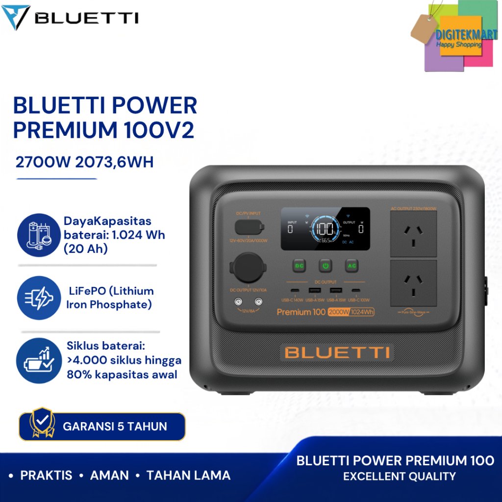 BLUETTI Premium 100 V2 Portable Power Station | 2000W 1024Wh