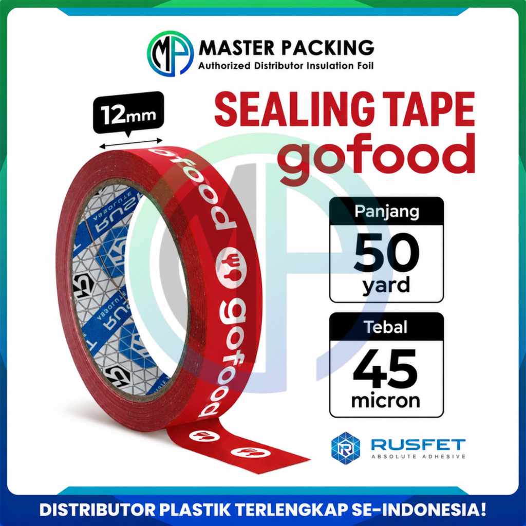 Lakban Selotip Isolatip Kecil 12mm x 50yard Printing GoFood Makanan Online Merek Cortape Harga Ecer