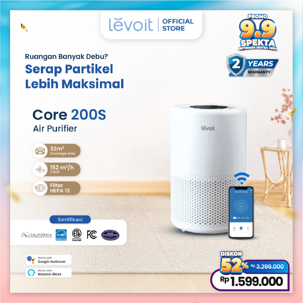 Levoit Air Purifier Core 200S Smart Wifi True Hepa Filter Original Pembersih Udara