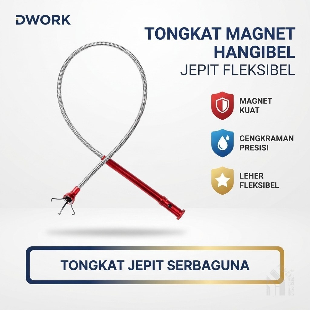 Tongkat Magnet Fleksibel Penjepit Benda Logam Kecil dengan Lampu LED Alat Bantu Ambil Mur Baut Sekru