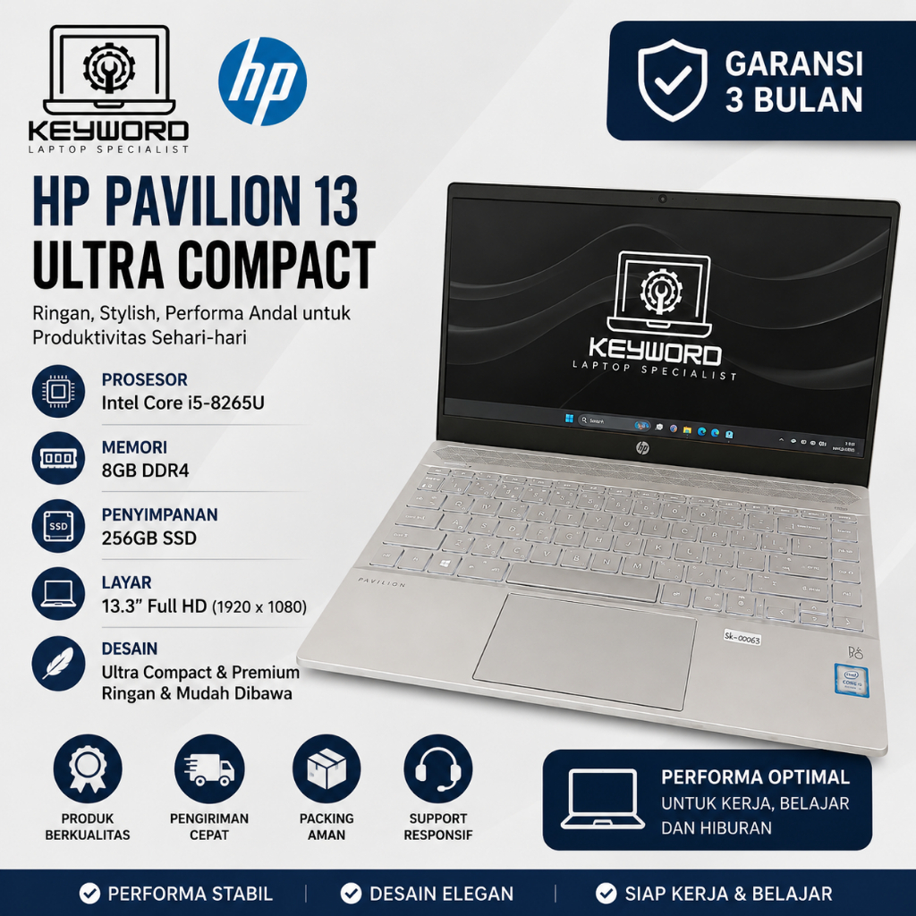 HP Pavilion 13 Ultra Compact (Core i5-8265U / RAM 8GB / SSD 256GB)