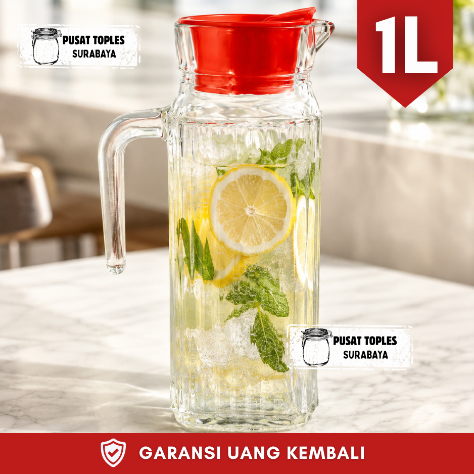 PITCHER KACA BESAR TEBAL 1 LITER GELAS MUG PITCHER KACA TEBAL MOTIF GELOMBANG GARIS TRANSPARAN KRIST