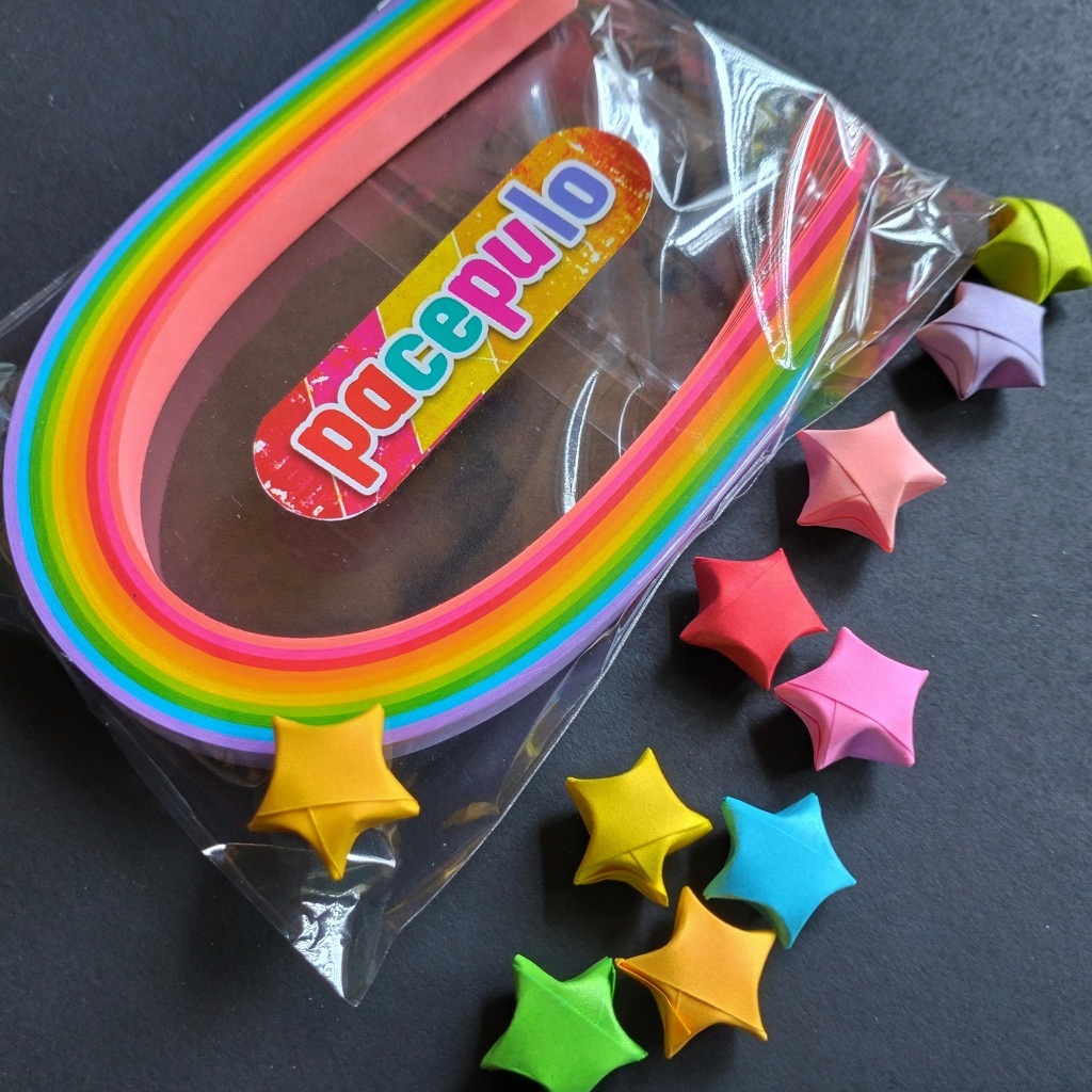 K-01 Kertas Origami Bintang Rainbow / Rainbow Paper Star, 100 lembar, 10 warna, 80 gsm