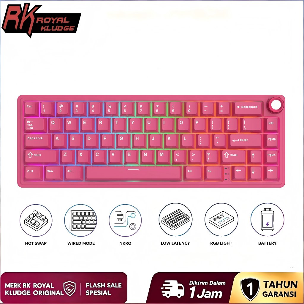 RK Royal Kludge RK R65 Berry Red Gasket Wired Hot Swapple Mechanical Keyboard