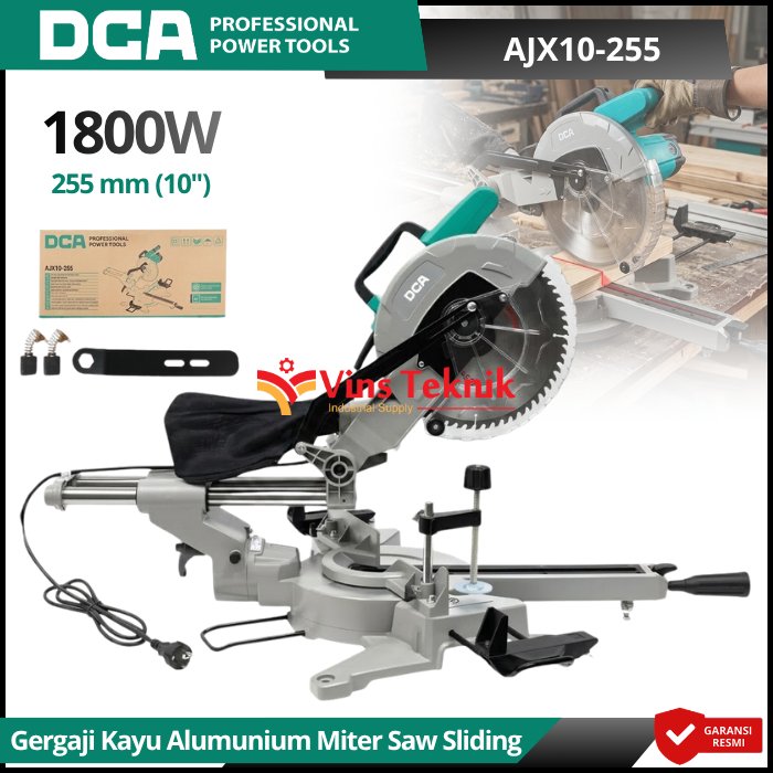 DCA AJX 10 255 Alumunium Miter Saw Sliding Mesin Potong Gergaji Kayu 10" 255mm 1800Watt AJX10 255